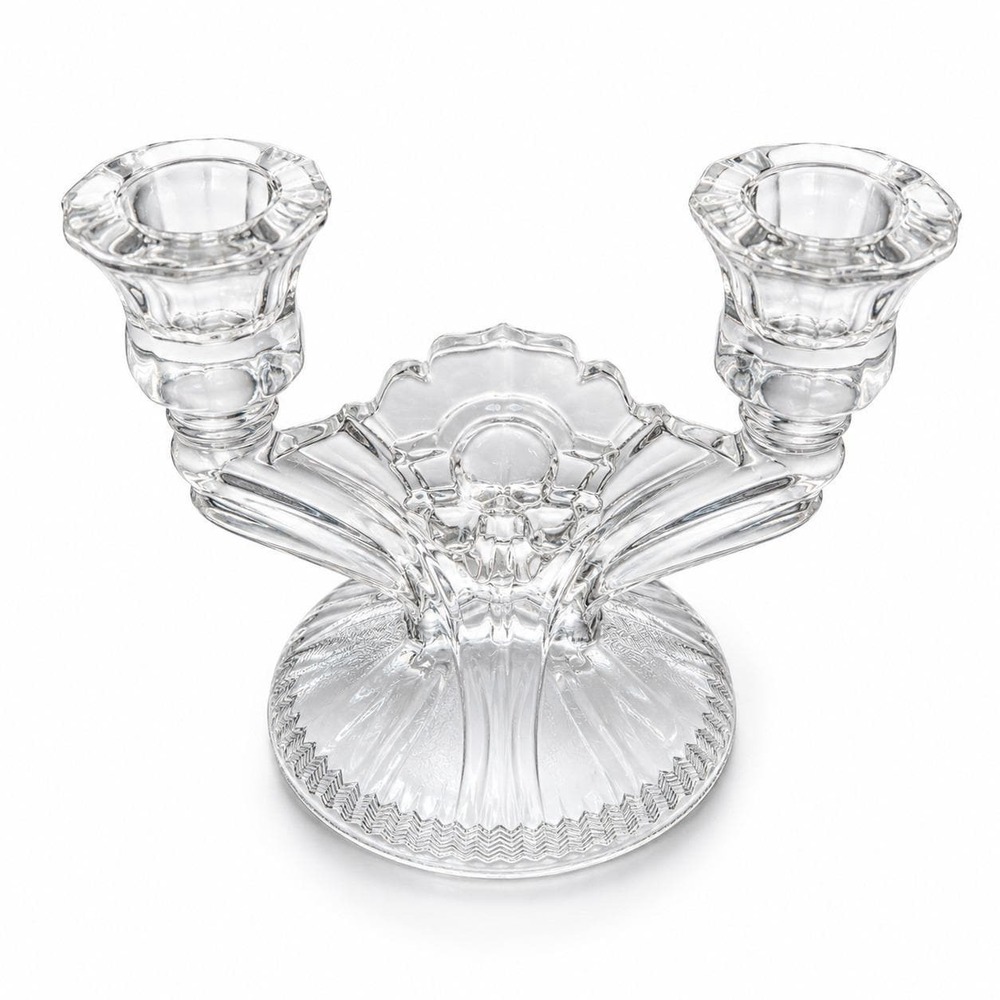 Vintage Jeannette Iris Herringbone Double Candle Holder Clear Depression Glass